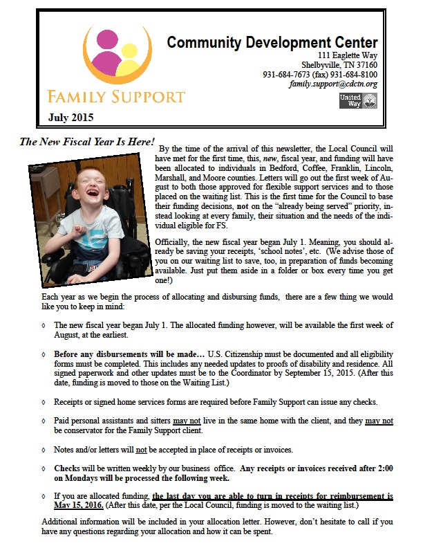 Family support Summer 2015 Newsletter